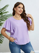 Load image into Gallery viewer, Textured Round Neck Flutter Sleeve Blouse