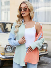 Load image into Gallery viewer, Color Block Button Up Collared Neck Shirt