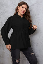Load image into Gallery viewer, Plus Size Drawstring Waist Collared Neck Babydoll Blouse