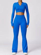 Load image into Gallery viewer, Zip Up Baseball Collar Outerwear and High Waist Pants Active Set