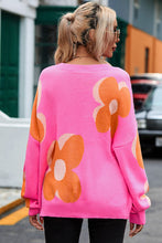 Load image into Gallery viewer, Flower Round Neck Dropped Shoulder Sweater