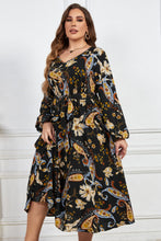 Load image into Gallery viewer, Plus Size Floral Print Tie Belt Balloon Sleeve Midi Dress