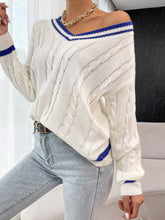 Load image into Gallery viewer, Contrast V-Neck Cable-Knit Sweater