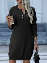 Load image into Gallery viewer, Buttoned Round Neck Long Sleeve Sweater Dress