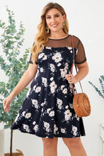 Load image into Gallery viewer, Plus Size Floral Polka Dot Mesh Yoke Dress