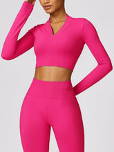 Load image into Gallery viewer, Zip Up Baseball Collar Outerwear and High Waist Pants Active Set