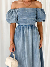 Load image into Gallery viewer, Off-Shoulder Balloon Sleeve Denim Dress