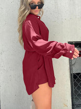 Load image into Gallery viewer, Button Up Long Sleeve Slit Shirt and Shorts Set
