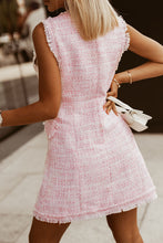 Load image into Gallery viewer, Tweed Fringe Trim Double-Breasted Sleeveless Dress