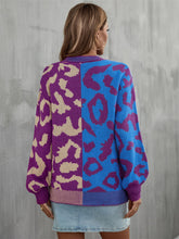 Load image into Gallery viewer, Round Neck Contrast Color Dropped Shoulder Sweater