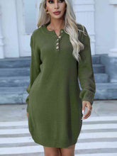 Load image into Gallery viewer, Buttoned Round Neck Long Sleeve Sweater Dress