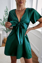 Load image into Gallery viewer, Tie Front Plunge Flutter Sleeve Mini Dress