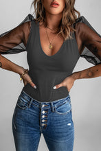 Load image into Gallery viewer, Spliced Mesh Puff Sleeve Blouse