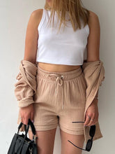 Load image into Gallery viewer, Texture Button Up Shirt and Drawstring Shorts Set