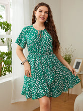 Load image into Gallery viewer, Plus Size Printed Tie Neck Ruffled Dress