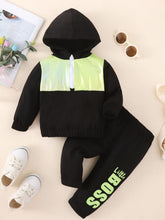 Load image into Gallery viewer, Baby Two-Tone Hoodie and Letter Graphic Joggers Set