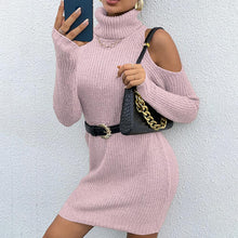 Load image into Gallery viewer, Cold Shoulder Turtleneck Sweater Dress