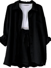 Load image into Gallery viewer, Texture Button Up Shirt and Drawstring Shorts Set