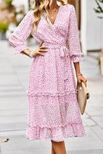 Load image into Gallery viewer, Leopard Surplice Tie Belt Slit Dress