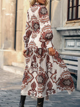 Load image into Gallery viewer, Printed Tie Waist Notched Neck Midi Dress