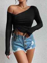 Load image into Gallery viewer, Asymmetrical Long Sleeve Side Tie Cropped Blouse