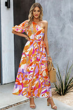 Load image into Gallery viewer, Printed One-Shoulder Tie Belt Maxi Dress