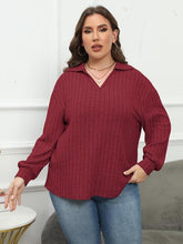 Load image into Gallery viewer, Plus Size Ribbed Collared Neck Long Sleeve Blouse