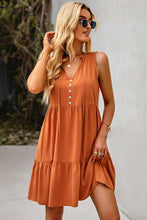 Load image into Gallery viewer, Tie Neck Tiered Dress with Decorative Buttons