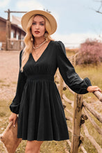 Load image into Gallery viewer, V-Neck Long Sleeve Smocked Waist Mini Dress