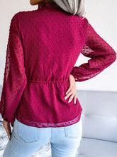 Load image into Gallery viewer, Swiss Dot Frill Trim Drawstring Waist Peplum Blouse