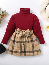 Load image into Gallery viewer, Baby Girl Turtle Neck Long Sleeve Ribbed Top and Plaid Skirt Set