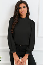 Load image into Gallery viewer, Round Neck Puff Sleeve Back Tie Blouse