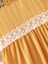 Load image into Gallery viewer, Lace Waistband Embroidery Round Neck Flounce Sleeve Dress