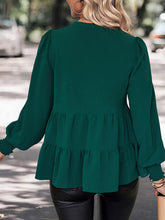 Load image into Gallery viewer, Notched Neck Lantern Sleeve Blouse