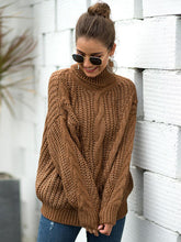 Load image into Gallery viewer, Turtleneck Cable-Knit Dropped Shoulder Sweater