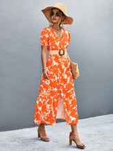 Load image into Gallery viewer, V-Neck Short Sleeve High Slit Midi Dress