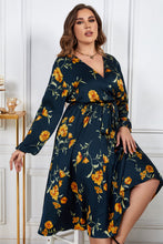 Load image into Gallery viewer, Plus Size Floral Print Surplice Neck Midi Dress