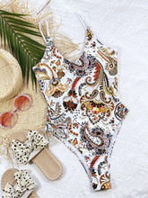 Load image into Gallery viewer, Printed Tie Back Scoop Neck One-Piece Swimsuit