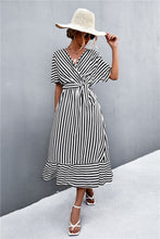 Load image into Gallery viewer, Striped Tie Belt Midi Dress