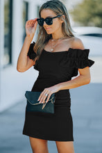 Load image into Gallery viewer, Off-Shoulder Ruffled Zip-Back Mini Dress