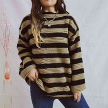 Load image into Gallery viewer, Striped Round Neck Long Sleeve Sweater