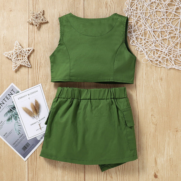 Baby Girl Buttoned V-Neck Tank and Skirt Set