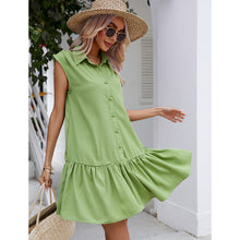 Load image into Gallery viewer, Collared Neck Buttoned Cap Sleeve Mini Dress