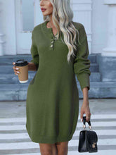 Load image into Gallery viewer, Buttoned Round Neck Long Sleeve Sweater Dress
