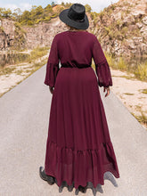 Load image into Gallery viewer, Plus Size Tie Neck Ballon Sleeve Tiered Dress