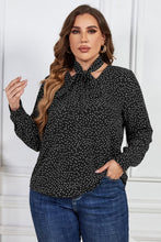 Load image into Gallery viewer, Plus Size Printed Tie Neck Long Sleeve Blouse