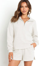 Load image into Gallery viewer, Collared Neck Zip-Up Top and Slit Shorts Set