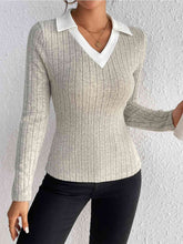 Load image into Gallery viewer, Ribbed Johnny Collar Long Sleeve Blouse