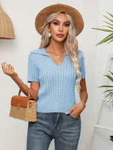 Load image into Gallery viewer, Cable-Knit Johnny Collar Short Sleeve Knit Top
