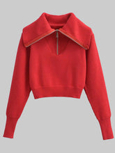 Load image into Gallery viewer, Half Zip Ribbed Collared Neck Knit Top